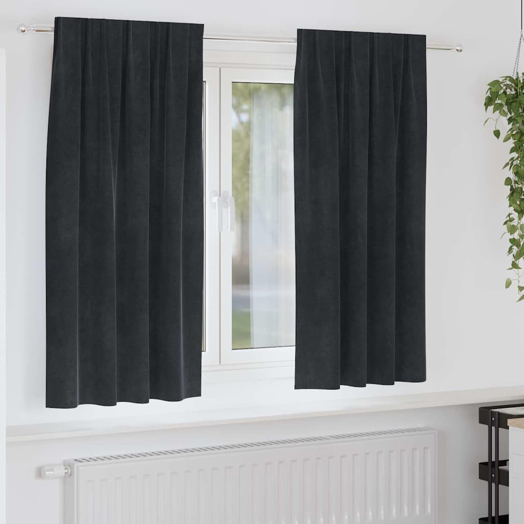 Juego de 2 cortinas opacas de terciopelo negro 140 x 175 cm, opacas, con ojales y trabillas, para dormitorio, salón, habitación infantil, oscurecimiento y privacidad