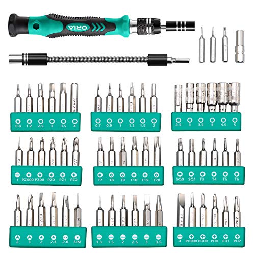 ORIA Precision Screwdriver Kit, 60 in 1 with 56 Bits Screwdriver Set, Magnetic Driver Kit with Flexible Shaft, Extension Rod for Mobile Phone, Smartphone, Game Console, Tablet, PC, Green