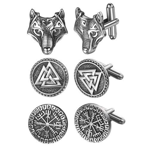 Mancuernillas Vikingas OIDEA para Hombre Estilo Wolf Head miniatura 7