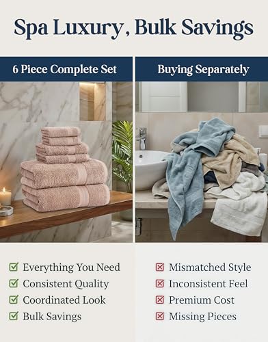Image of LANE LINEN 6 Piece Premium Spa & Hotel Quality Hand Towel Set, 100% Cotton, Highly Absorbent, Ultra Soft (2 Bath Towels, 2 Hand Towels, 2 Washcloths, Taupe)