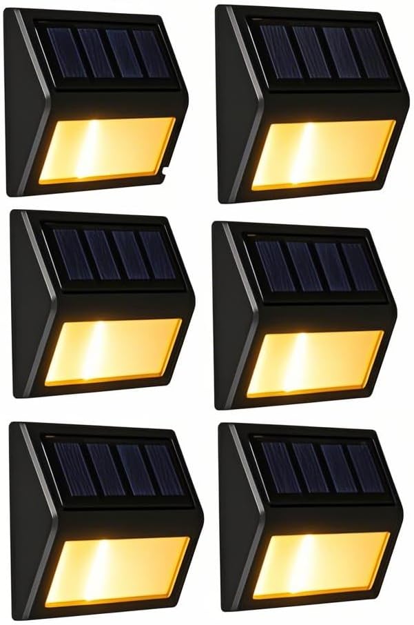 SRDHIN Solar Fence Lights Outdoor,Waterproof Solar Stair Step Deck Lights Wireless for Patio Garden Backyard Garage Driveway ﻿ (Warm White, 6-Pack)