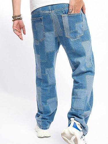 WDIRARA Men's Colorblock High Waist Denim Pants Straight Leg Jeans with Pockets2