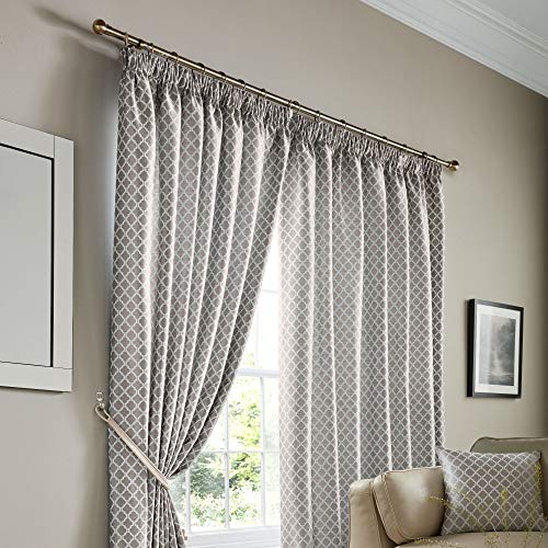 Alan Symonds Cotswold Fully Lined Jacquard Pencil Pleat Taped Top Curtains - Pair (Silver/Grey, 90" x 90" (229x229cm))