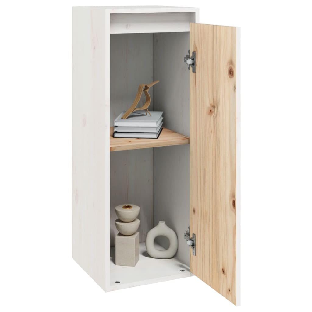 Set of 2 White Solid Pine Wood Floating Wall Cabinets | Each 11.8"x11.8"x31.5" unit provides space-saving storage for living rooms, bedrooms, and media centers.