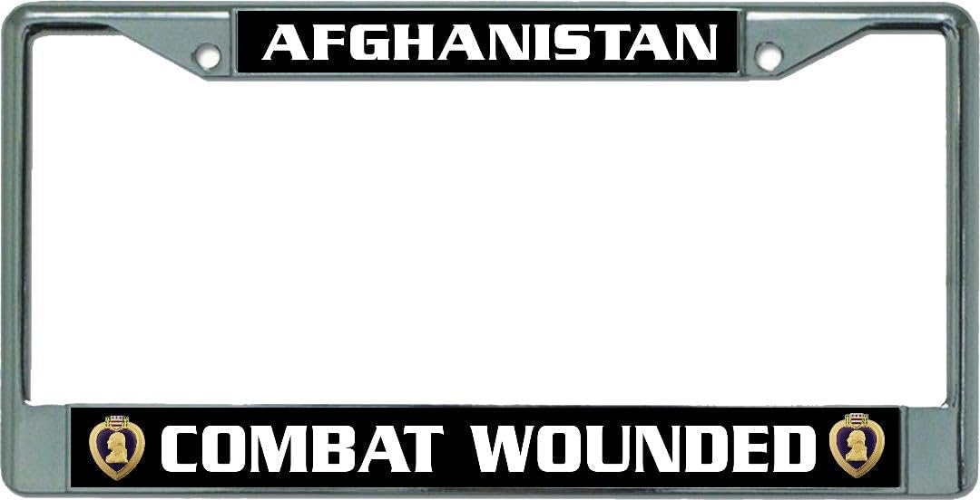 Afghanistan Purple Heart Combat Wounded Chrome License Plate Frame