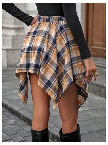 Milumia Women's Plaid Asymmetrical Hem Ruffle Skirt Knot Front High Waist Short Skirts3