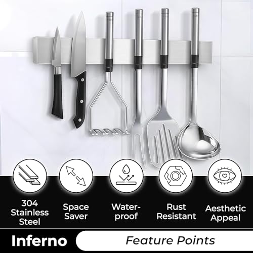 Image of INFERNO 12 Inch Magnetic Knife Strip - Heavy-Duty Wall Mount Knife Holder, No Drill Adhesive, Multi-Purpose Kitchen Organizer