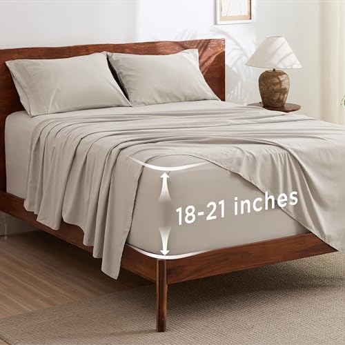 Bedsure Deep Pocket Queen Sheets Set - Fits Mattresses Up to 21 Inches Thick - 4 Piece GentleSoft Bed Sheets, Moisture Wicking, Soft & Cooling Bedsheet & Pillowcases, Easy & Secure Fit, Linen