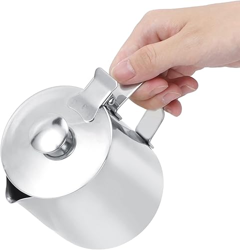 Miniatura 7 de Jarra de leche de 11.8 fl oz jarra de leche de acero inoxidable jarra de leche con tapa de acero para manualidades de café con leche, jarra de