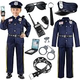 Joycover Police Officer Costume for Kids, Cop Costume Outfit Set with Toy Accessories, Halloween Costumes for Boys