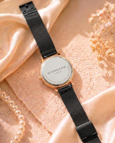 Image of Giordano Analog Quartz Watch for Women with Round Dial, Two-Hand Display, Crystal-Studded Hour Markers and Bezel and Stainless Steel Mesh Strap - A2085