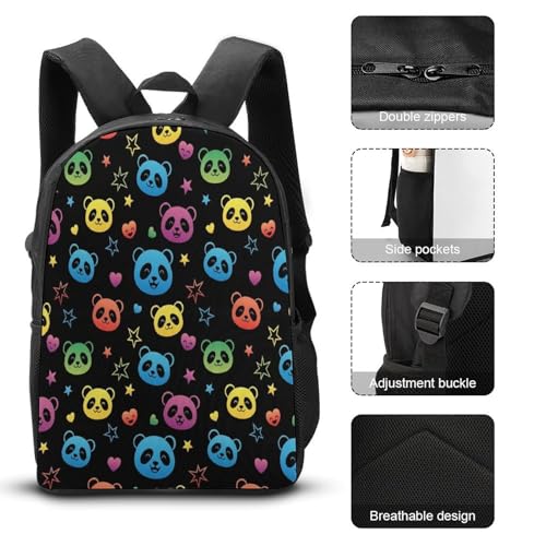 Multifunction 3 Pcs Set for Men Women, Soft Colorful Panda Pencil Pouch, Lunch Bag Easy to Storage, Backpack for Travel3