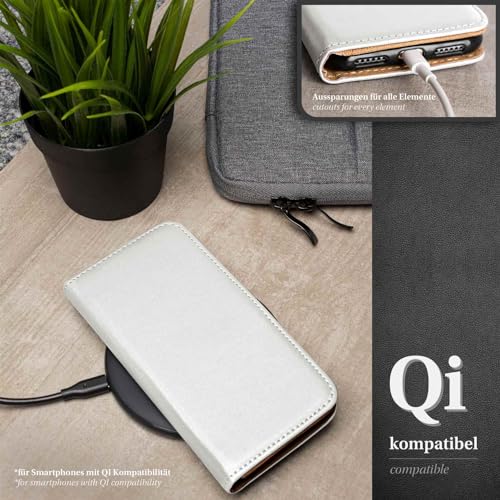Étui pour iPhone 15 Plus moex en cuir blanc avec protège-écran