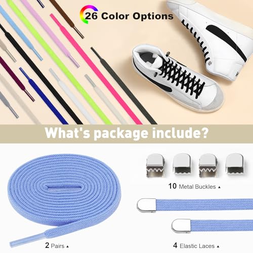 Image of Stepace 2 Pairs Elastic No Tie Shoe Laces for Kids and Adults Sneakers, Stretch Flat Tieless Shoestrings