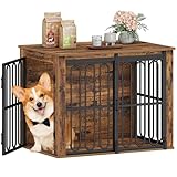 HEXCELEN Hundekäfig-Möbel aus Holz, 81 cm Hundebox für Zuhause, Hundekäfig mit 2 Türen, Schiebetüren, für Kleine, Mittlere Hunde, Robuster, Beistelltisch, 81 × 55 × 62,4 cm, Braun