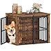 HEXCELEN Hundekäfig-Möbel aus Holz, 81 cm Hundebox für Zuhause, Hundekäfig mit 2 Türen, Schiebetüren, für Kleine, Mittlere Hunde, Robuster, Beistelltisch, 81 × 55 × 62,4 cm, Braun