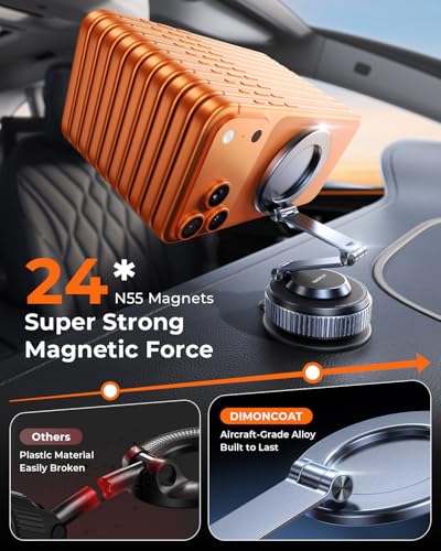 Image of 2026 Upgraded 360Rotation Nano Gel Suction Phone Holder, Foldable Metal Vacuum Magnetic Phone Holder [119+LBS Max Suction] Tesla model Y /3 MagSafe car Phone Mount for iPhone 17 16 Pro Max S26 Ultra