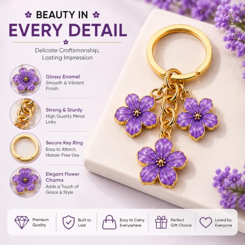 Image of JB'S LAND Floral Charm Keychain Vintage Flower Metal Key Ring for Women | Bag Charm Pendant, Backpack & Car Key Holder, Aesthetic Design, Friendship Gift, For Women & Girls