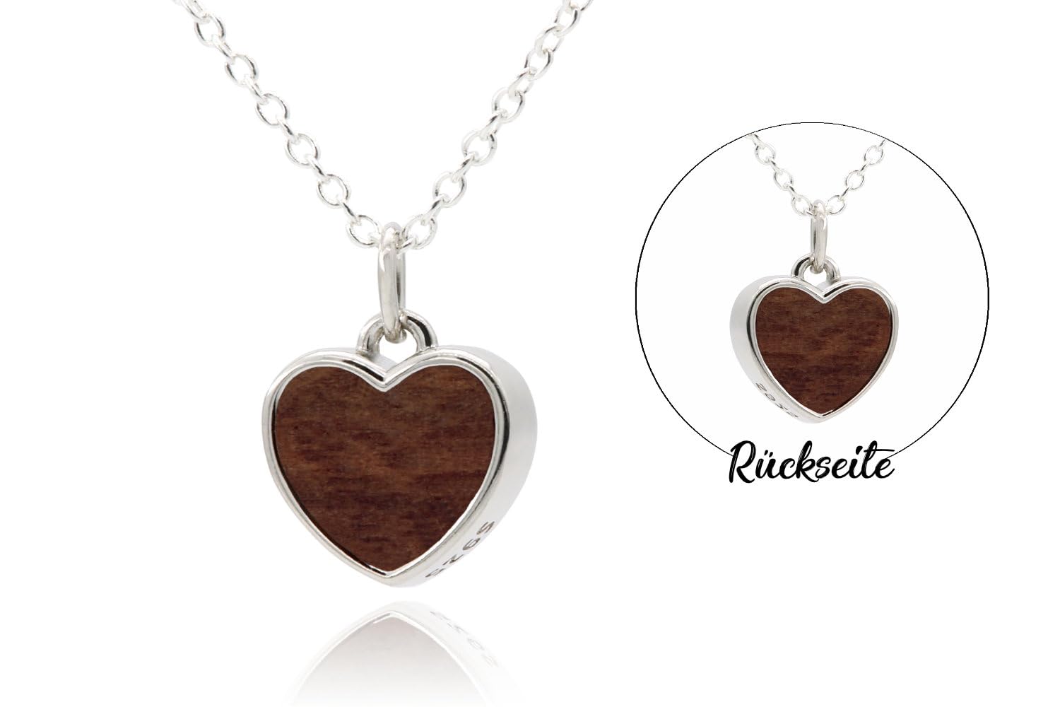 NaturSchatulle Holzschmuck Set Ohrringe Halskette Herz 9mm Damen Holzohrringe 925 Silber Nussbaum Holz Ohrstecker Schmuck