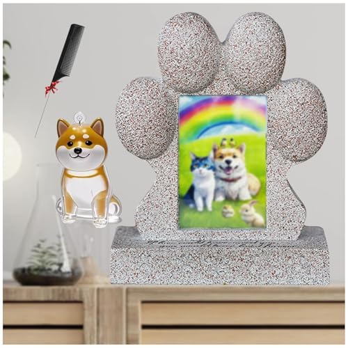 ペット毛キーホルダー そして 犬の記念石, ペットの毛髪収集機能と写真表示機能付き 猫のペット墓標 愛犬を亡くした方への慰問品,gold-E