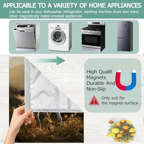 Image of Galloping Horse Refrigerator Magnet Cover,White Horse Washable Dishwasher Magnets Decorative Cover,Home Kitchen Decorative Dishwasher Front Panel Cover 23x26 Inch
