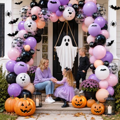 Image of Halloween Balloon Cute Ghost Pastel Pink Black Purple Orange Balloons