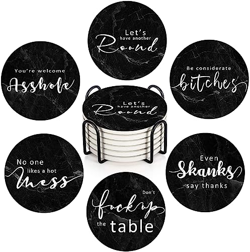 Bribay Coasters for Drinks Set of 6, Black Marble with...