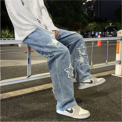 MAEHARRT Y2K Baggy Jeans for Men Star Graphic Hip Hop Pants Loose Fit Denim Pants Casual Streetwear 6