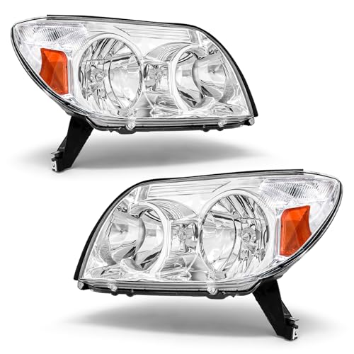 ADCARLIGHTS Headlight Assembly for Toyota 4Runner 2003 2004 2005 4 Door Limited Sport SR5 Utility Chrome Housing Amber Reflector Headlamp Replacement PairW/O Bulbs