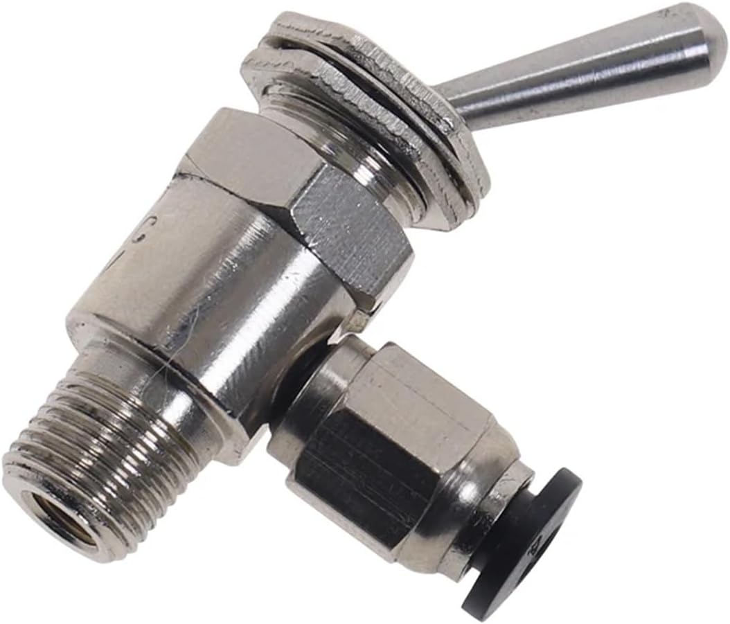 TAC-3V Air Pneumatic Mechanical Valve Exhaust Valve 2 Position 2 Way ON/OFF M5 Thread Toggles Switch Valves with Fiitting(With 6mm Fitting)