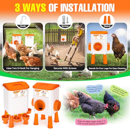Chicken Feeder and Waterer Set, Chicken Coop Accessories, 3.1 Gallon/24.2 Pounds, Automatic Chick Feeder and Waterer Set No Waste - Image 5