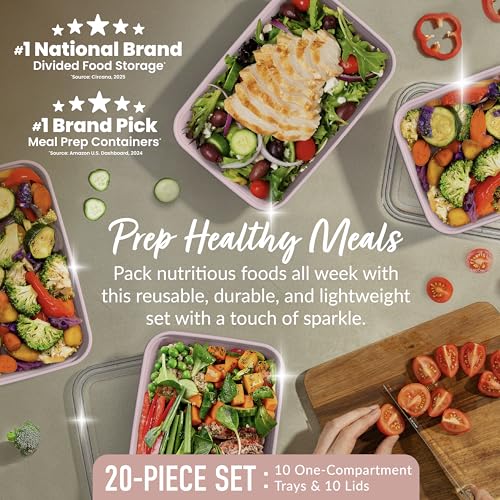 Image of Bentgo Prep 1-Compartment Meal Prep Containers with Lids, 20 Piece Set