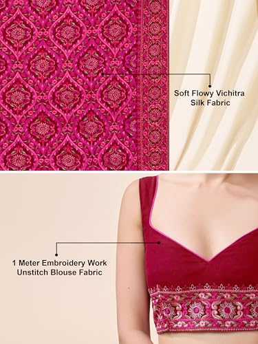 Image of TRENDMALLS Women's Vichitra Silk Heavy Embroidery With Siroski Stone Work Saree with Unstitch Blouse Piece For Women