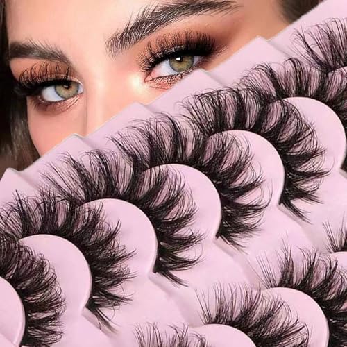 OCHILIMA Pestañas rusas con aspecto natural, pestañas postizas Wispy D Curly Fluffy 3D Effect Cat Eye Soft Fake Eyelashes Pack 7 pares (D48)