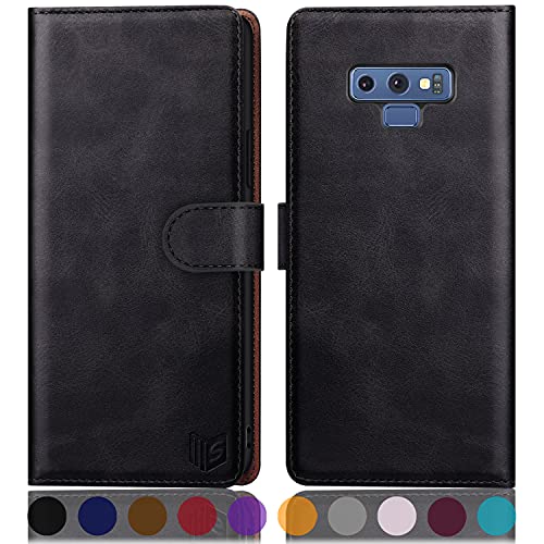 Étui portefeuille Samsung Note 9 SUANPOT en cuir noir avec blocage RFID