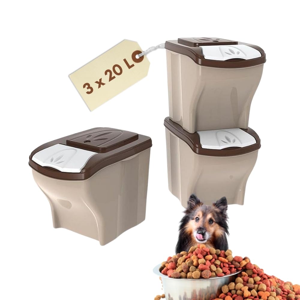 GarPet 3er Set Hundefutter Aufbewahrung Futtertonne Hund Futtereimer mit Deckel Hundefutter Box Katzenfutter Futterbox Hund Futtertonne Pferd Tierfutterbehälter Katze 60 L
