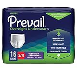 Prevail Incontinence Unisex Overnight Protective Underwear, Overnight Absorbency, Small/Medium, 16 Count
