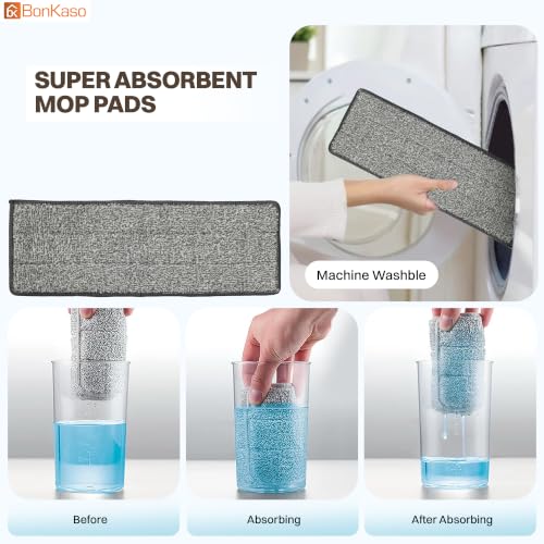 Image of BonKaso Telescopic Flat Mop & Bucket Set with Hands-Free Squeeze System, Microfiber Floor Cleaning Mop for Wet & Dry Cleaning | Includes 2 Reusable Pads for Home, Kitchen, Bathroom & Office | Purple