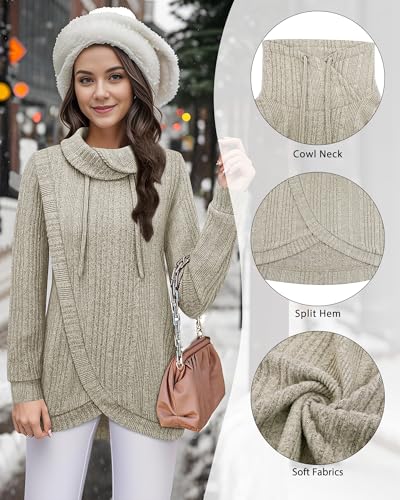 Image of Bulotus Tunic Sweaters for Women 2025 Turtleneck Sweater Pullover Lightweight Warm Tunic Tops for Leggings Loose Fit