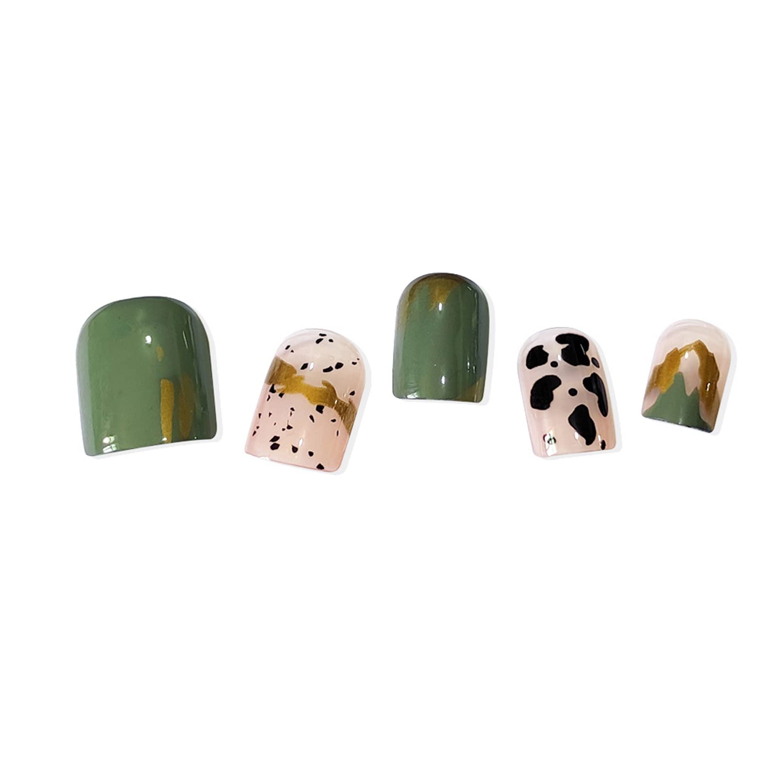 Unghie finte quadrate Colla staccabile corta inclusa Copertura totale Stampa leopardata verde oro stampa francese sulle unghie 24 pezzi Suggerimenti per nail art per saloni di bellezza e donne Nail
