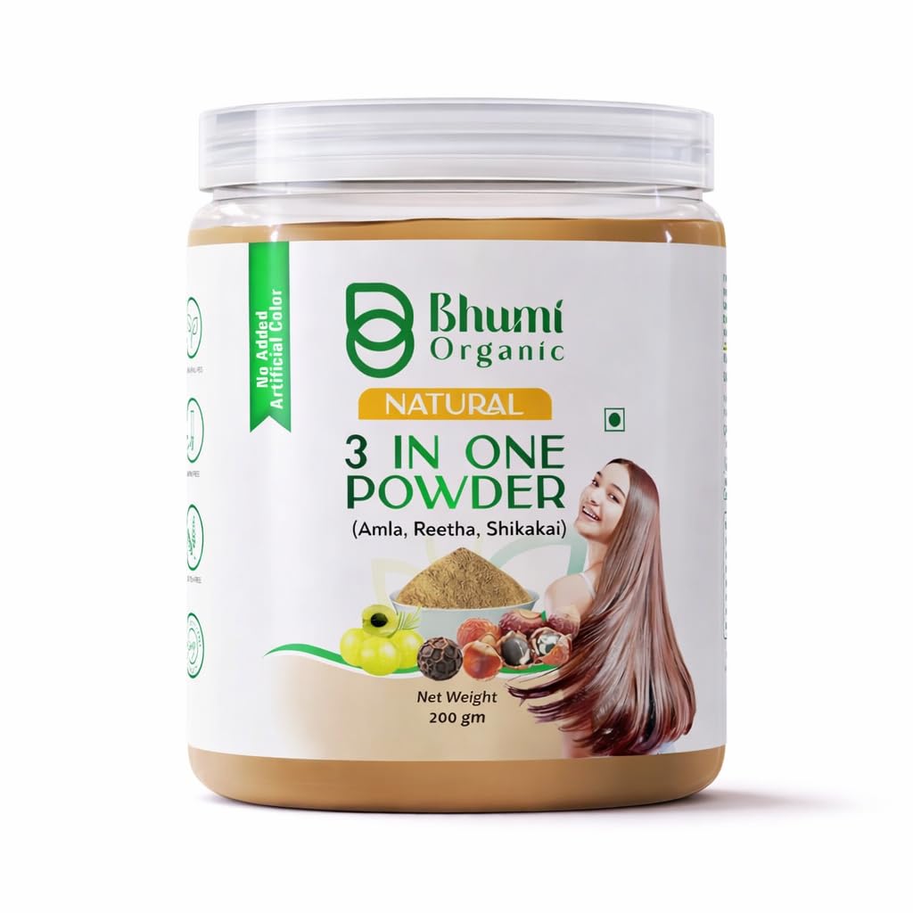 Bhumi Organic Amla, Reetha, Shikakai 3-in-1 Hair Powder, Natural Hair Cleanser, 100% Pure-image-5