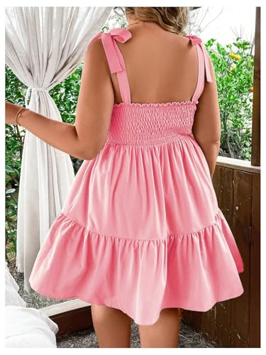 Image of Floerns Women's Plus Size Summer Knot Tie Shoulder Ruffle Straps Flounce Flowy Smocked Sundress Shorts Dress