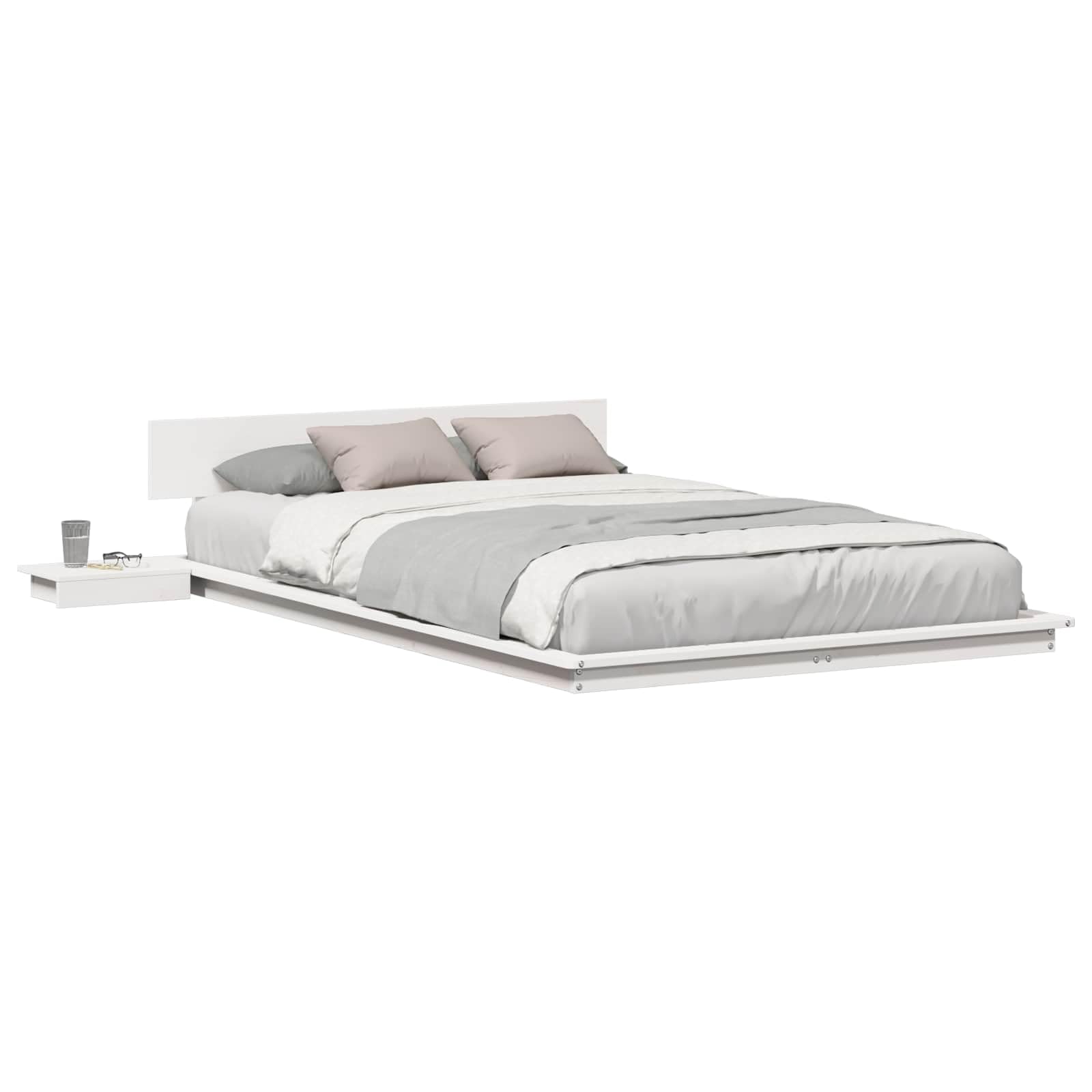 vidaXL Estructura de Cama Blanco 120 x 200 cm Madera | Incluye cabecero y mesas de noche, Dos mesas de noche por separado, Hecha de madera maciza de pino