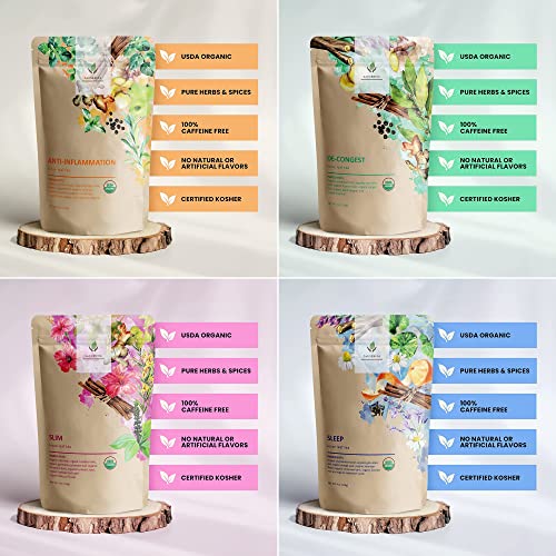 Gardenika Organic Loose Leaf Tea Sampler – 8 Pack, 1 Lb – Herbal And Naturally Caffeine-Free Set - Wellness Ayurvedic Blend #TOP5
