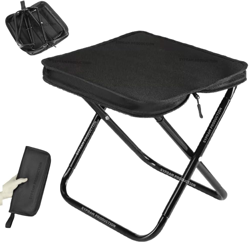Foldable Camping Stool with Zip Storage, Portable Lightweight Iron Folding Chair, Compact Outdoor Seating for Camping Fishing Hiking Picnic, Black, Pack of 1-image-17