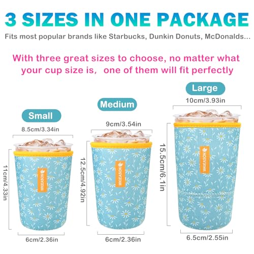 Image of WK IEASON Reusable Iced Coffee Insulator Universal Ice Coffee Sleeve for Cold Beverages Neoprene Cold Coffee Cup Sleeves Cooler Cover 16-32OZ for Coffee Cups, McDonalds, Dunkin Donuts, More