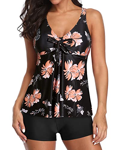 Image of Yonique Women 2 Piece Flowy Tankini Swimsuits with Boyshorts V Neck Swim Tank Tops Bathing Suits Modest Swimwear