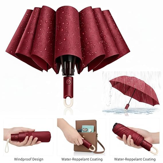 Image of UV Reversible Umbrella with Novelty Carabiner Handle, Travel-Friendly Umbrellas for Sun & Rain Protection, Windproof Compact, Automatic Open /Close,Plant Cutter for Home Garden Men and Women
