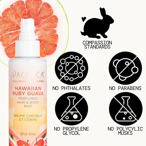 Image of Pacifica Hawaiian Ruby Guava Hair Perfume & Body Fragrance Spray Mist - Body Mist Fragrance w /Grapefruit, Patchouli, Sugar Notes & Geranium Clean Beauty Alcohol-Free, Vegan & Cruelty-Free, 6 oz