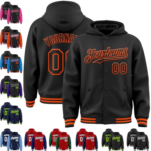 Custom Adult/Teen Letterman Hoodie Jackets Personalized Full-Snap Varsity Jackets Baseball Bomber Team Jacket